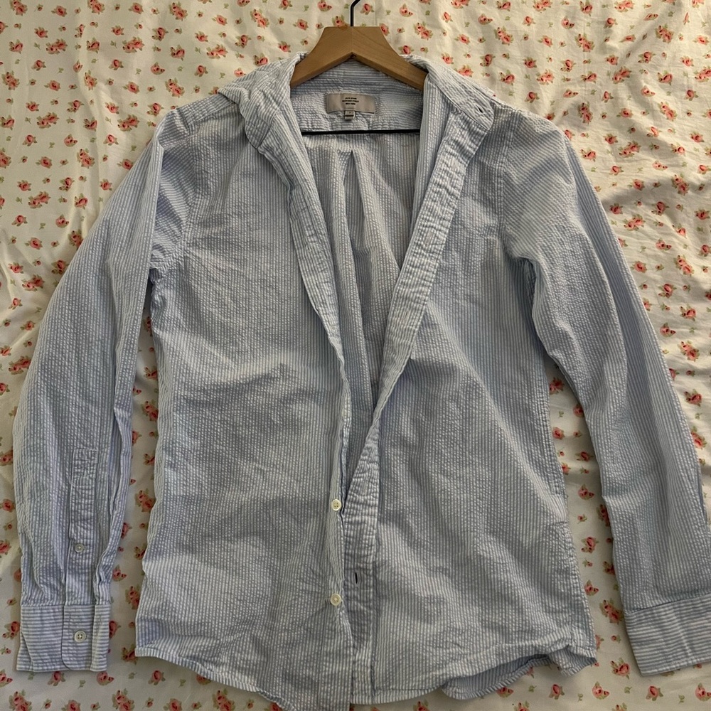 Blue & white stripped button down shirt